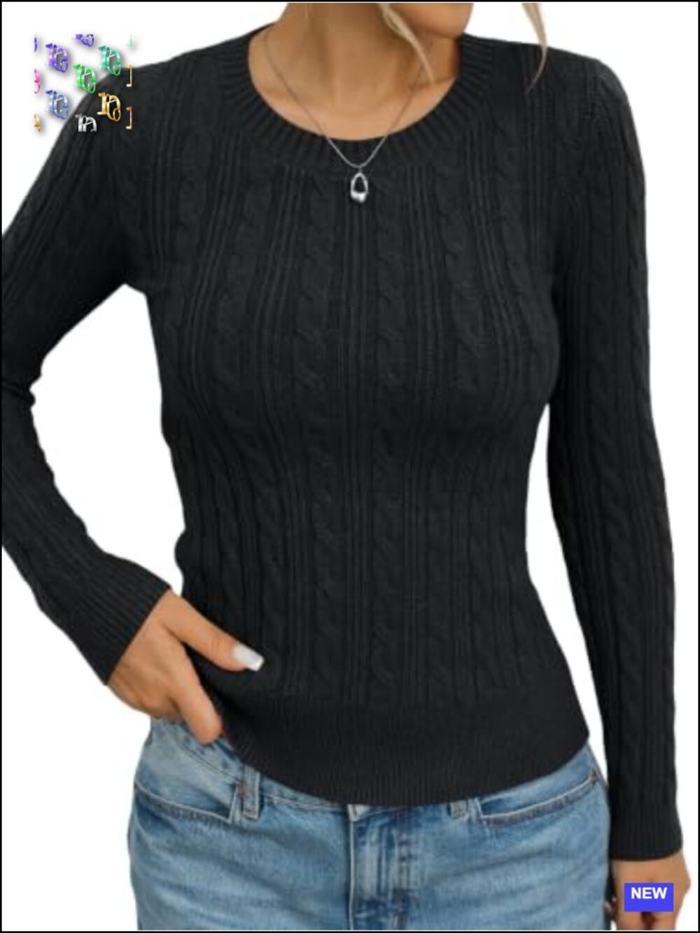Women's Fitted Cable Knit Sweater Crew Neck Chunky Pullover Cozy Winter Layer